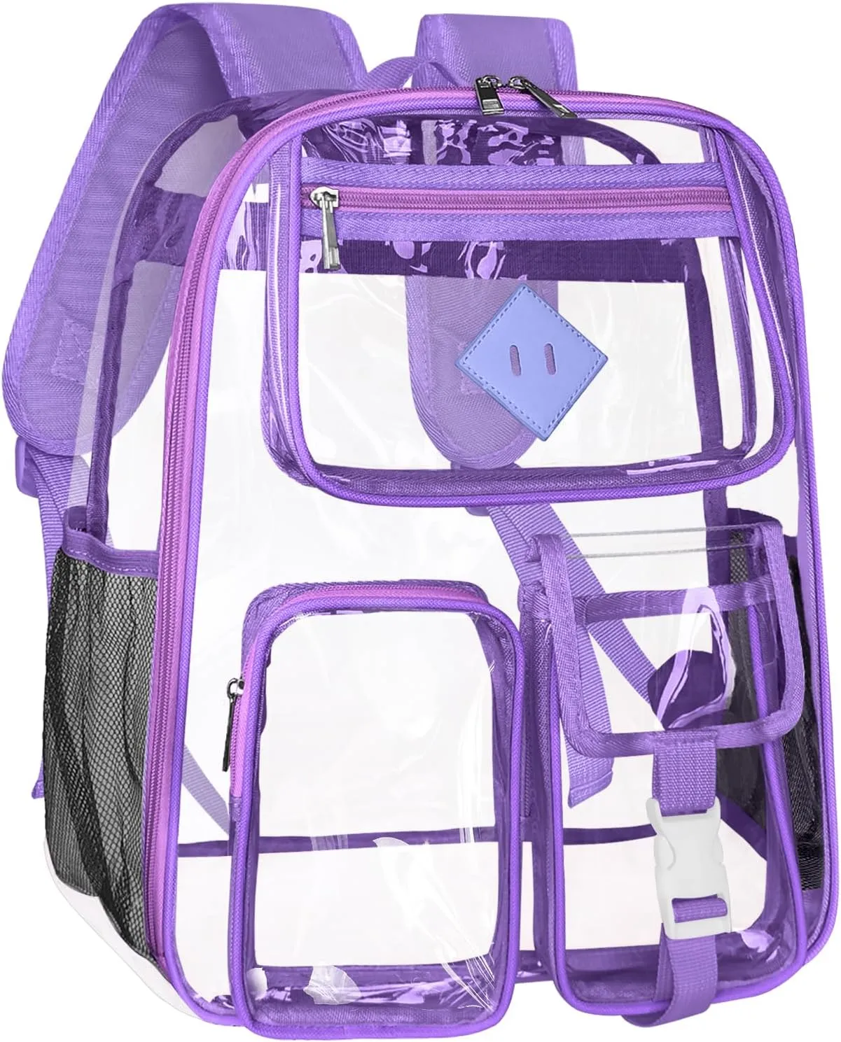 Clear Backpack Heavy Duty Large PVC Transparent See Through Backpacks Work Travel Stadium Approved Festival Backpack (Purple)