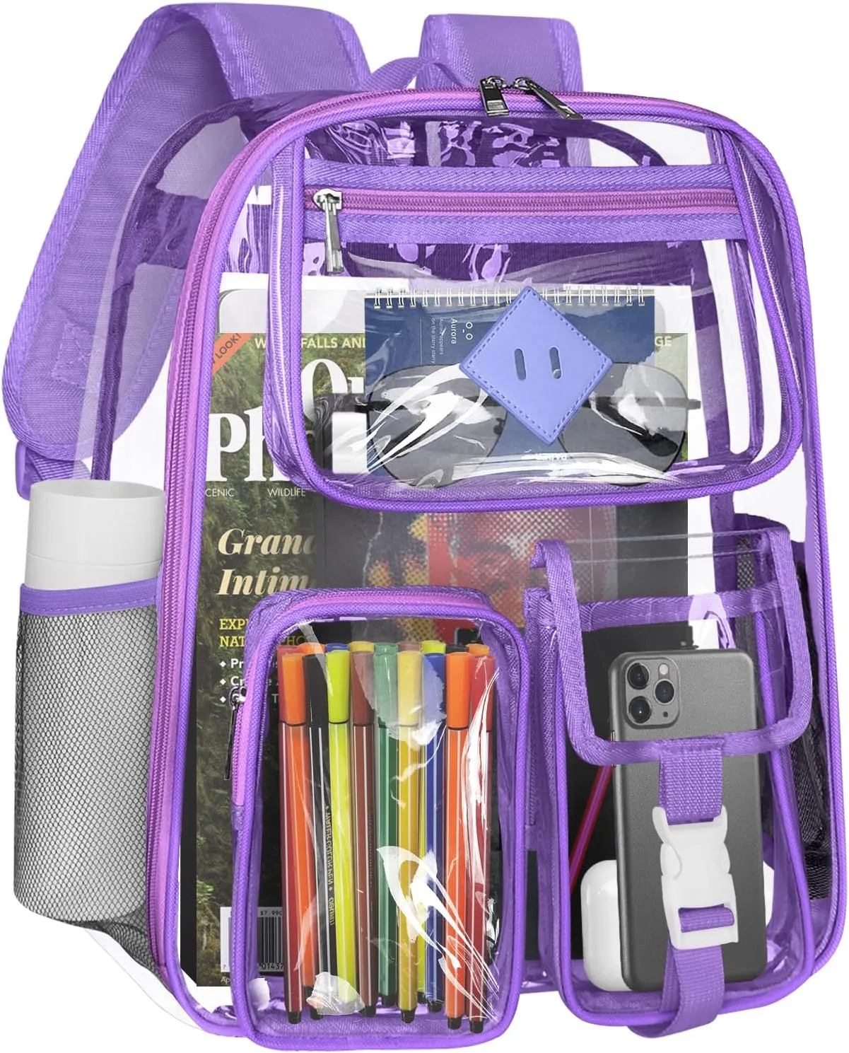 Clear Backpack Heavy Duty Large PVC Transparent See Through Backpacks Work Travel Stadium Approved Festival Backpack (Purple)