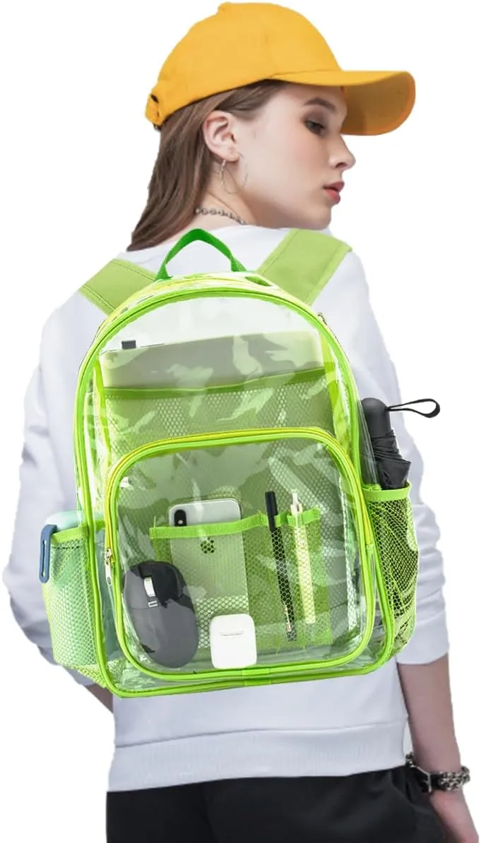 Clear Backpack Heavy Duty Pvc Bookbag for School - See Through Transparent Stadium Approved Backpacks for Women Concert Sport Venues Work Travel,Lemon green