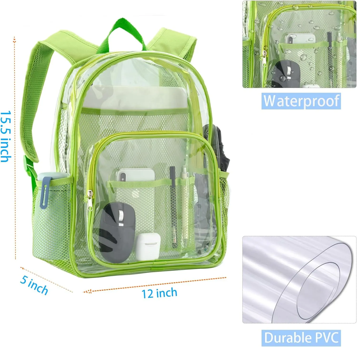 Clear Backpack Heavy Duty Pvc Bookbag for School - See Through Transparent Stadium Approved Backpacks for Women Concert Sport Venues Work Travel,Lemon green