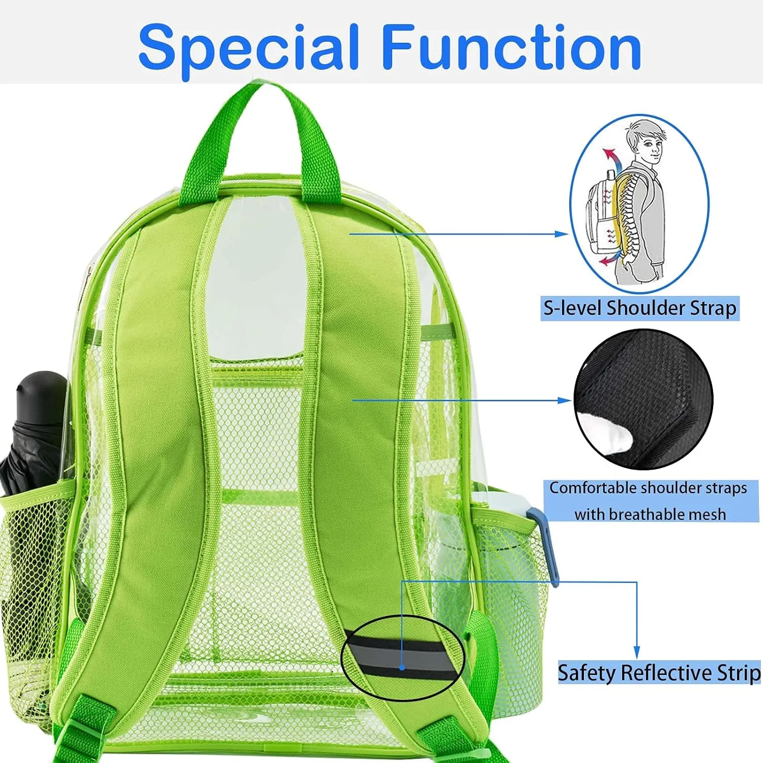 Clear Backpack Heavy Duty Pvc Bookbag for School - See Through Transparent Stadium Approved Backpacks for Women Concert Sport Venues Work Travel,Lemon green