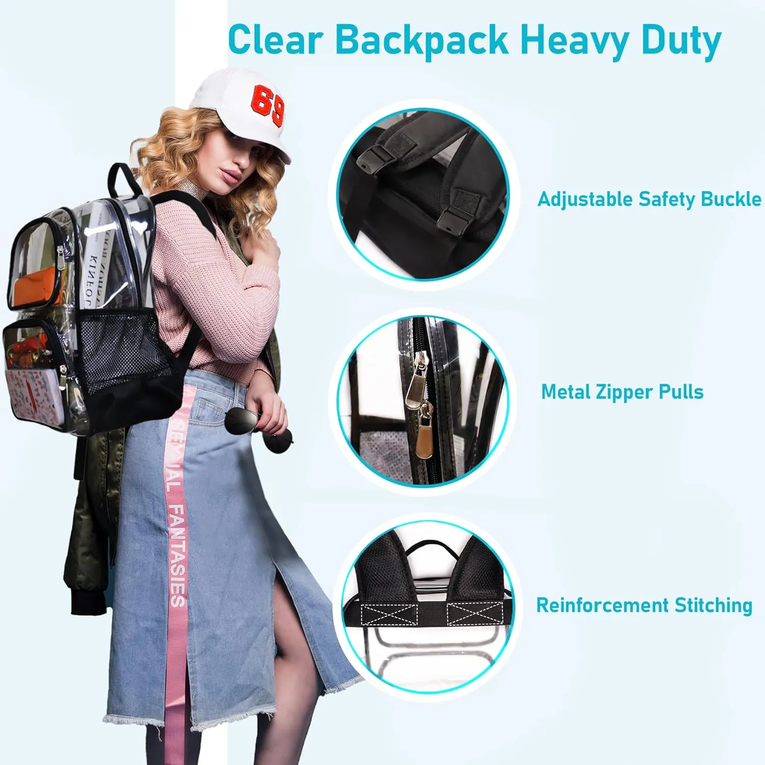 Clear Backpack Heavy Duty,17'' Transparent Bag See Through Backpack for College Work Travel Security,Pink