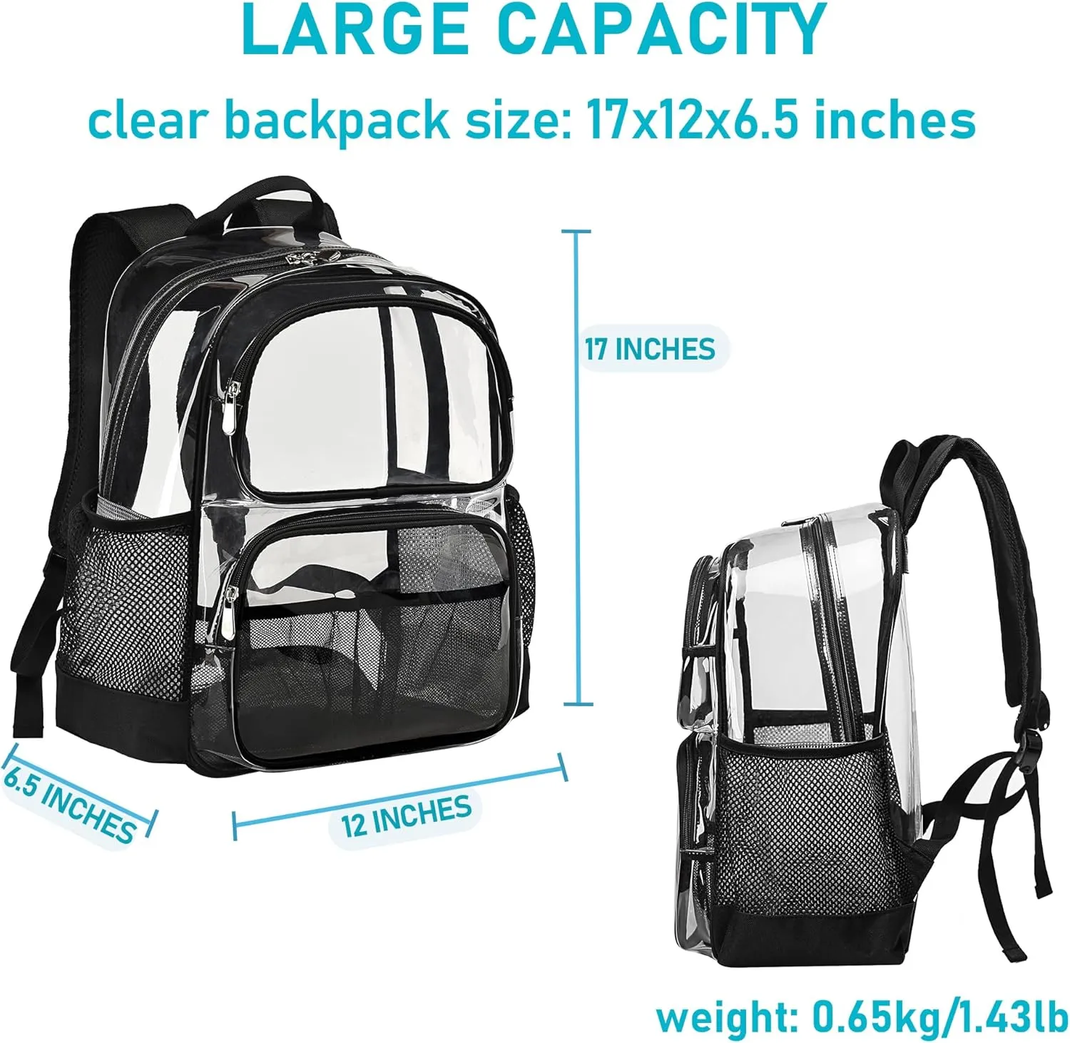 Clear Backpack Heavy Duty,17'' Transparent Bag See Through Backpack for College Work Travel Security,Pink