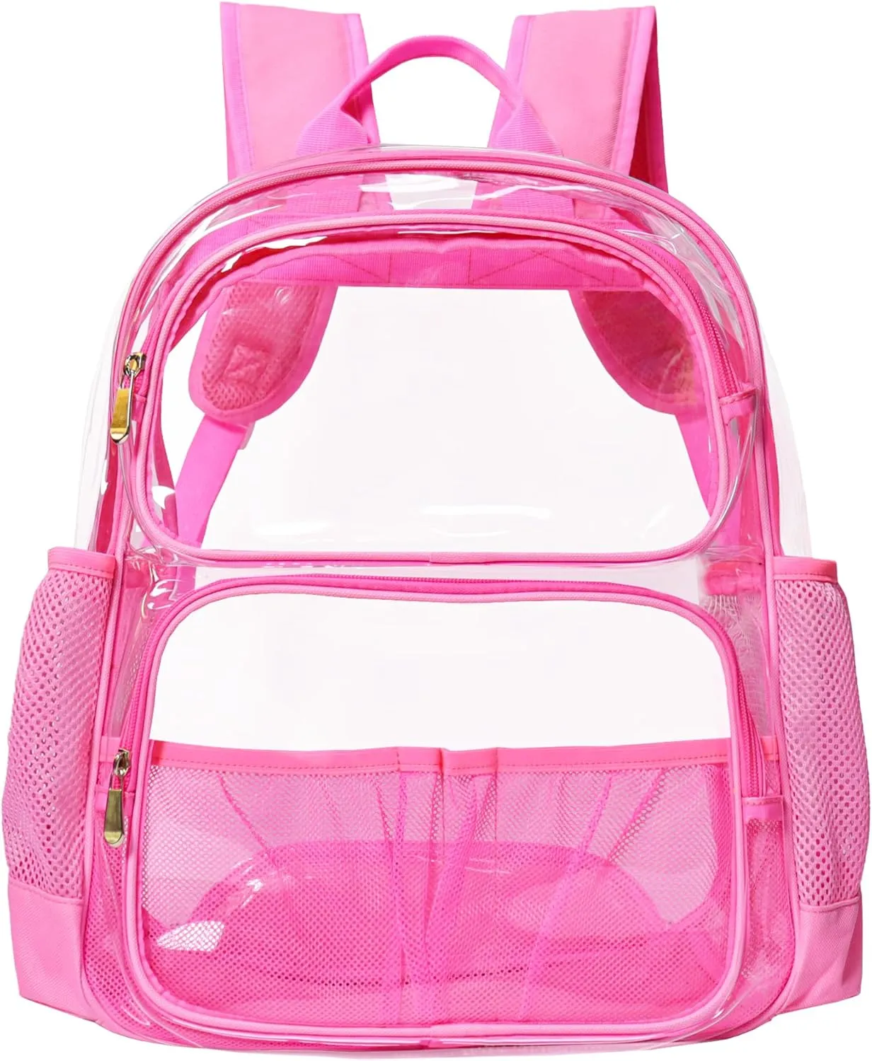 Clear Backpack Heavy Duty,17'' Transparent Bag See Through Backpack for College Work Travel Security,Pink