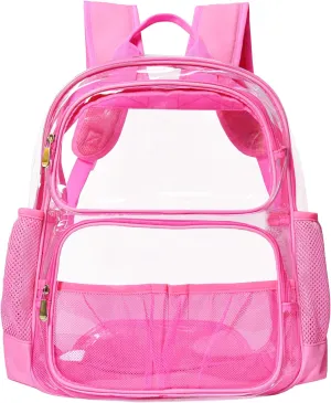 Clear Backpack Heavy Duty,17'' Transparent Bag See Through Backpack for College Work Travel Security,Pink