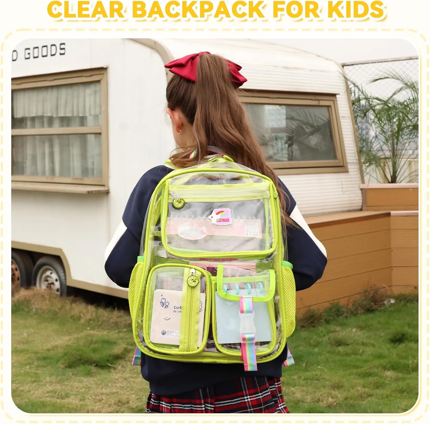 Clear Backpack Heavy Duty,Transparent Backpacks for School,Girls bookbag Stadium Approved,With Keychain(Green)