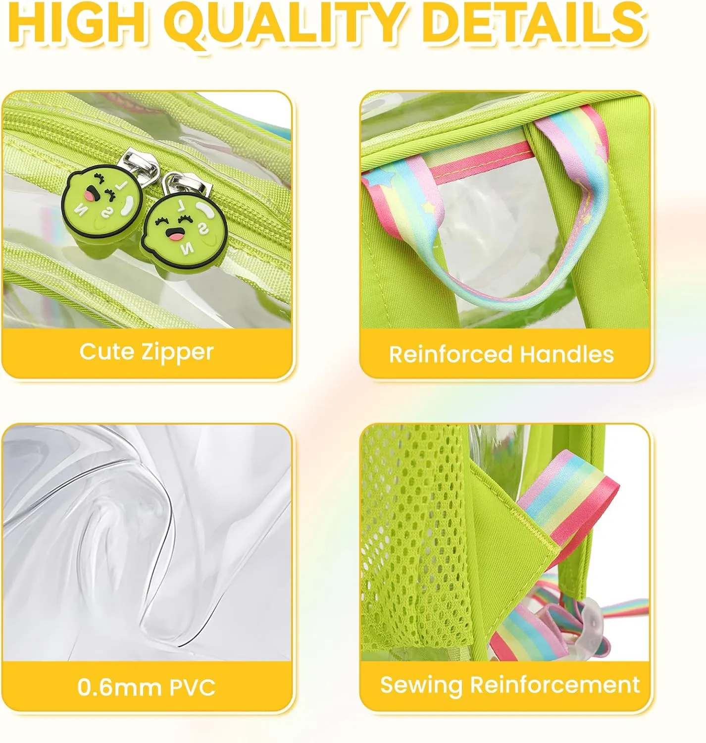 Clear Backpack Heavy Duty,Transparent Backpacks for School,Girls bookbag Stadium Approved,With Keychain(Green)