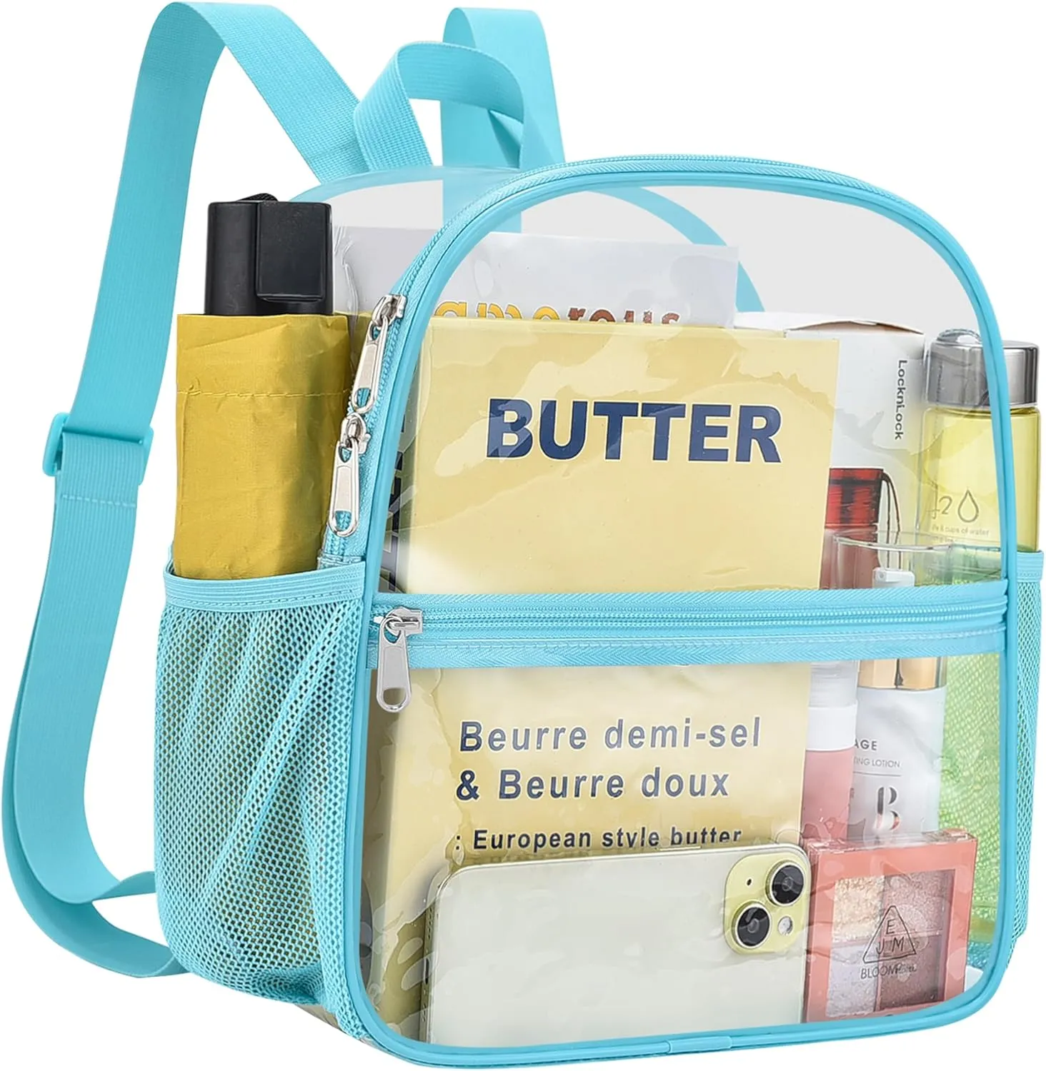 Clear Backpack Stadium Approved 12×12×6 Clear Mini Backpack Small Transparent Backpack for Concert, Beach, Work, Travel & Sporting（Aqua）