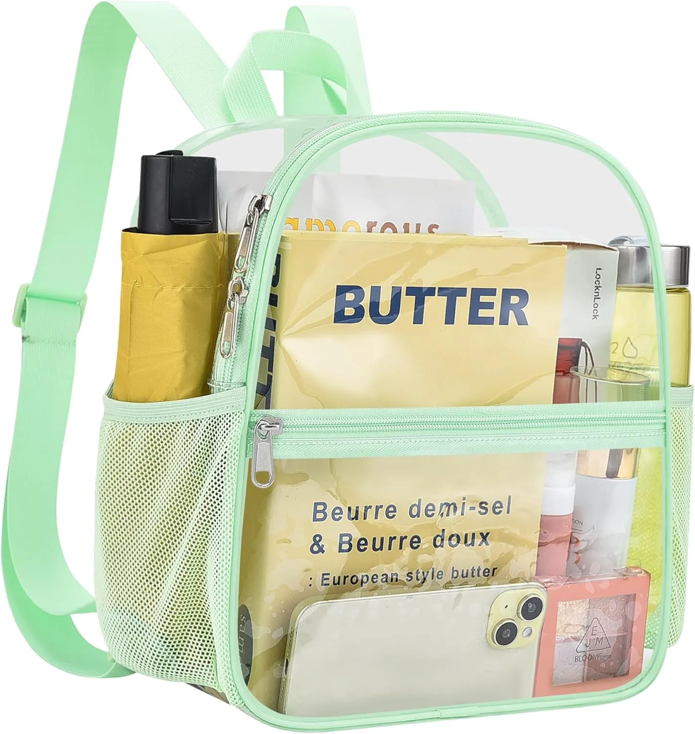 Clear Backpack Stadium Approved 12×12×6 Clear Mini Backpack Small Transparent Backpack for Concert, Beach, Work, Travel & Sporting（Avocado Green）