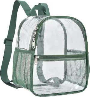 Clear Backpack Stadium Approved 12×12×6 Clear Mini Backpack Small Transparent Backpack for Concert, Beach, Work, Travel & Sporting（Forest green）