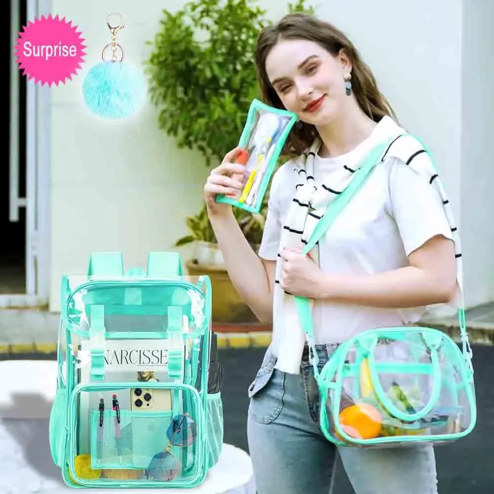 Clear Backpack, Stadium Approved Transparent Bookbag for Girls Boys, Heavy Duty PVC See Through Backpack for Women Men