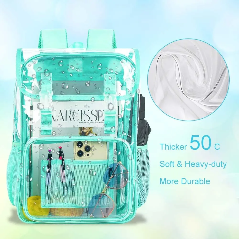 Clear Backpack, Stadium Approved Transparent Bookbag for Girls Boys, Heavy Duty PVC See Through Backpack for Women Men