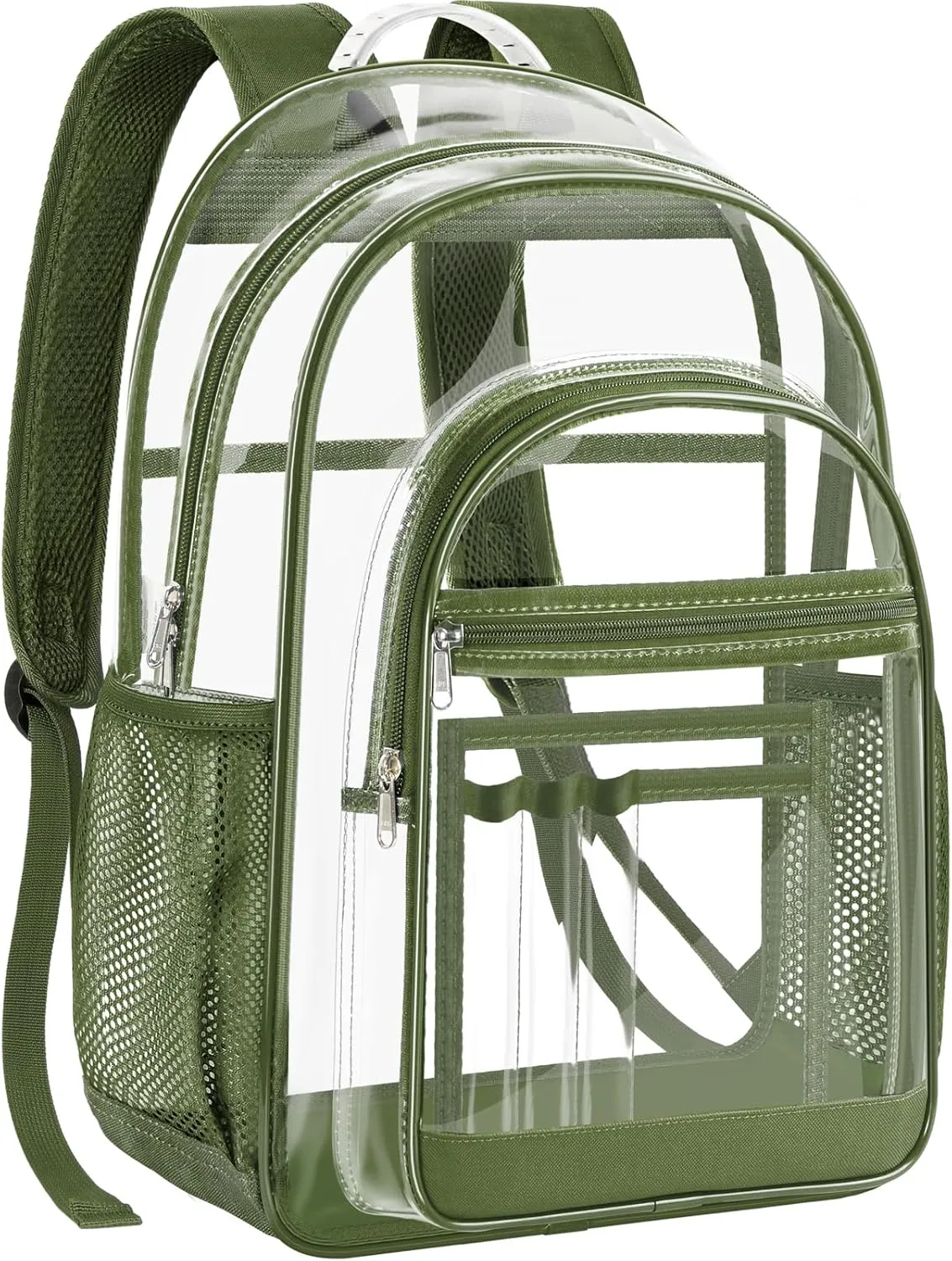 Clear Backpack,17" Large Heavy Duty Transparent Backpack with Multi-pockets See Through Bag for College, Travel, Workplace Security - Green