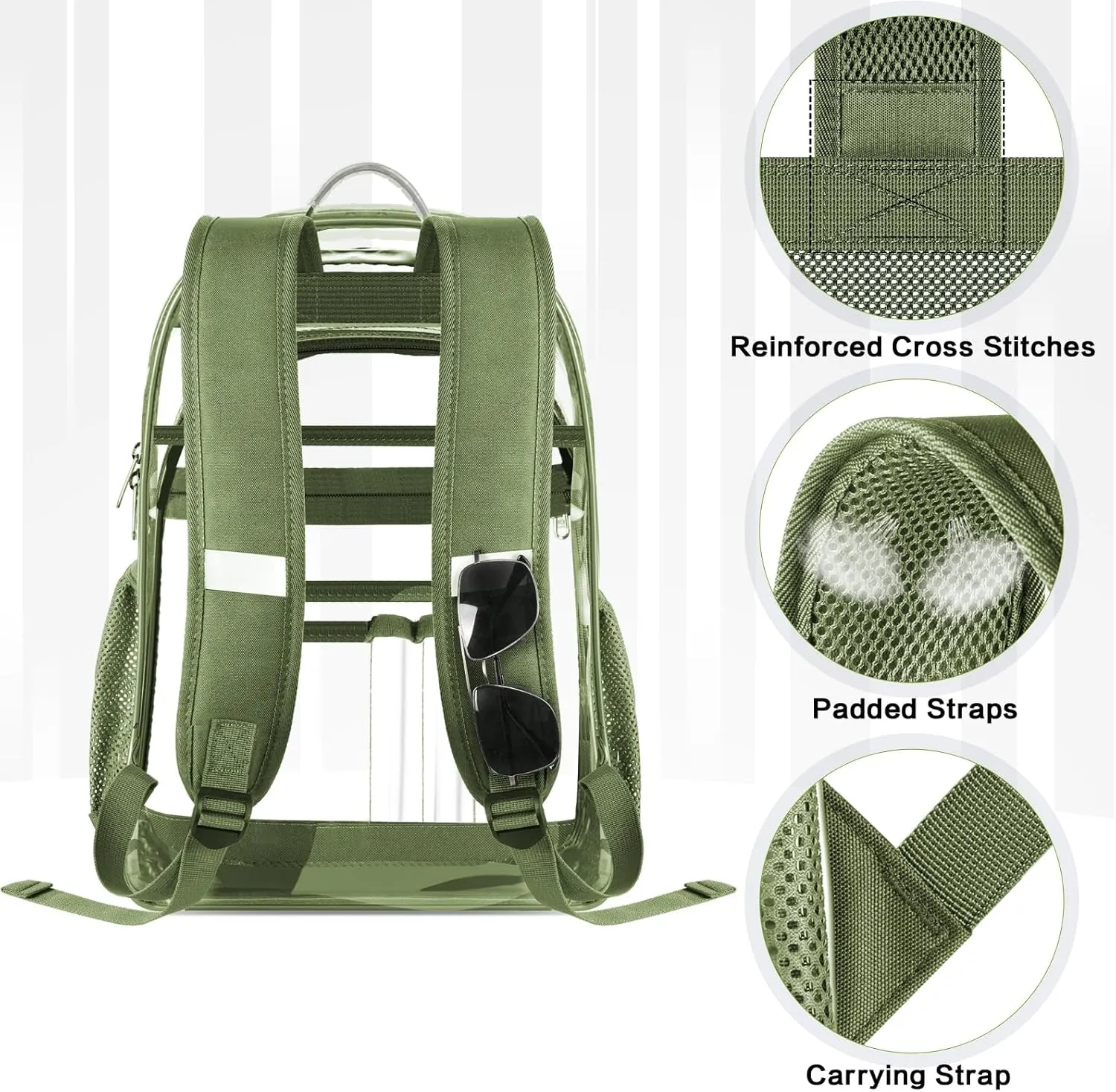 Clear Backpack,17" Large Heavy Duty Transparent Backpack with Multi-pockets See Through Bag for College, Travel, Workplace Security - Green