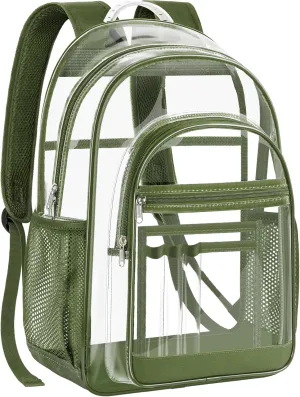 Clear Backpack,17" Large Heavy Duty Transparent Backpack with Multi-pockets See Through Bag for College, Travel, Workplace Security - Green