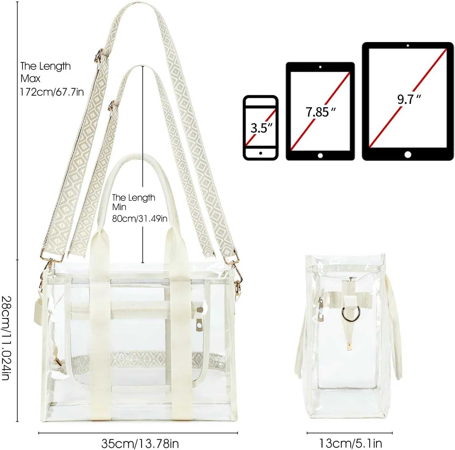 Clear Bags for Women Tote Bag, Crossbody Bag, Stadium Approved Clear Purse for Sports Events, Concert, Work & Beach