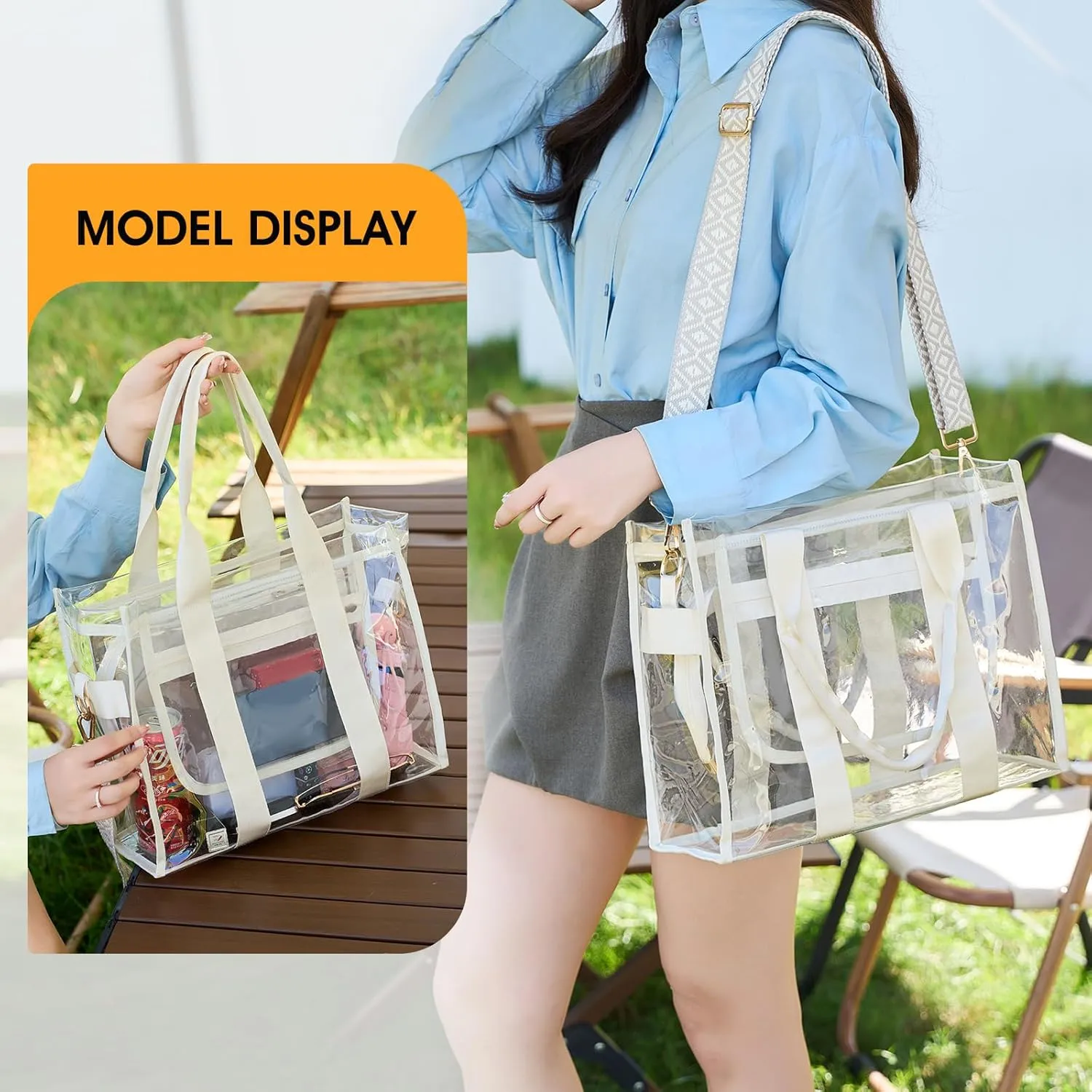 Clear Bags for Women Tote Bag, Crossbody Bag, Stadium Approved Clear Purse for Sports Events, Concert, Work & Beach