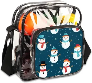 Clear Crossbody Bag for Women Men Stadium Approved Transparent Bag for Festivals,Sports Events,Concerts,Beach Bag Clear Purse with Front Pocket Messenger Bag with Adjustable Strap,Humorous Snowman