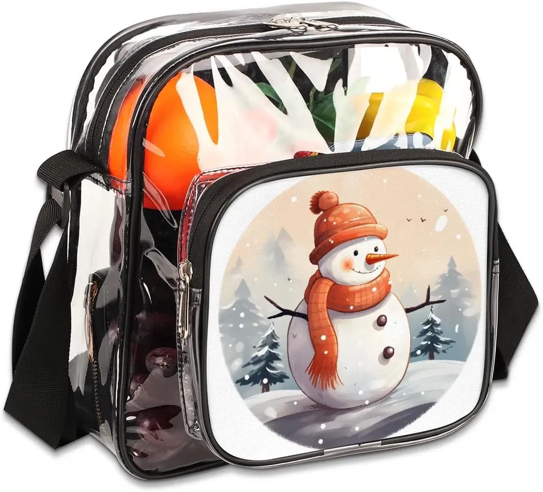 Clear Crossbody Bag for Women Men Stadium Approved Transparent Bag for Festivals,Sports Events,Concerts,Beach Bag Clear Purse with Front Pocket Messenger Bag with Adjustable Strap,Shy Snowman