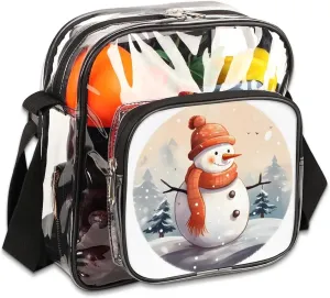 Clear Crossbody Bag for Women Men Stadium Approved Transparent Bag for Festivals,Sports Events,Concerts,Beach Bag Clear Purse with Front Pocket Messenger Bag with Adjustable Strap,Shy Snowman