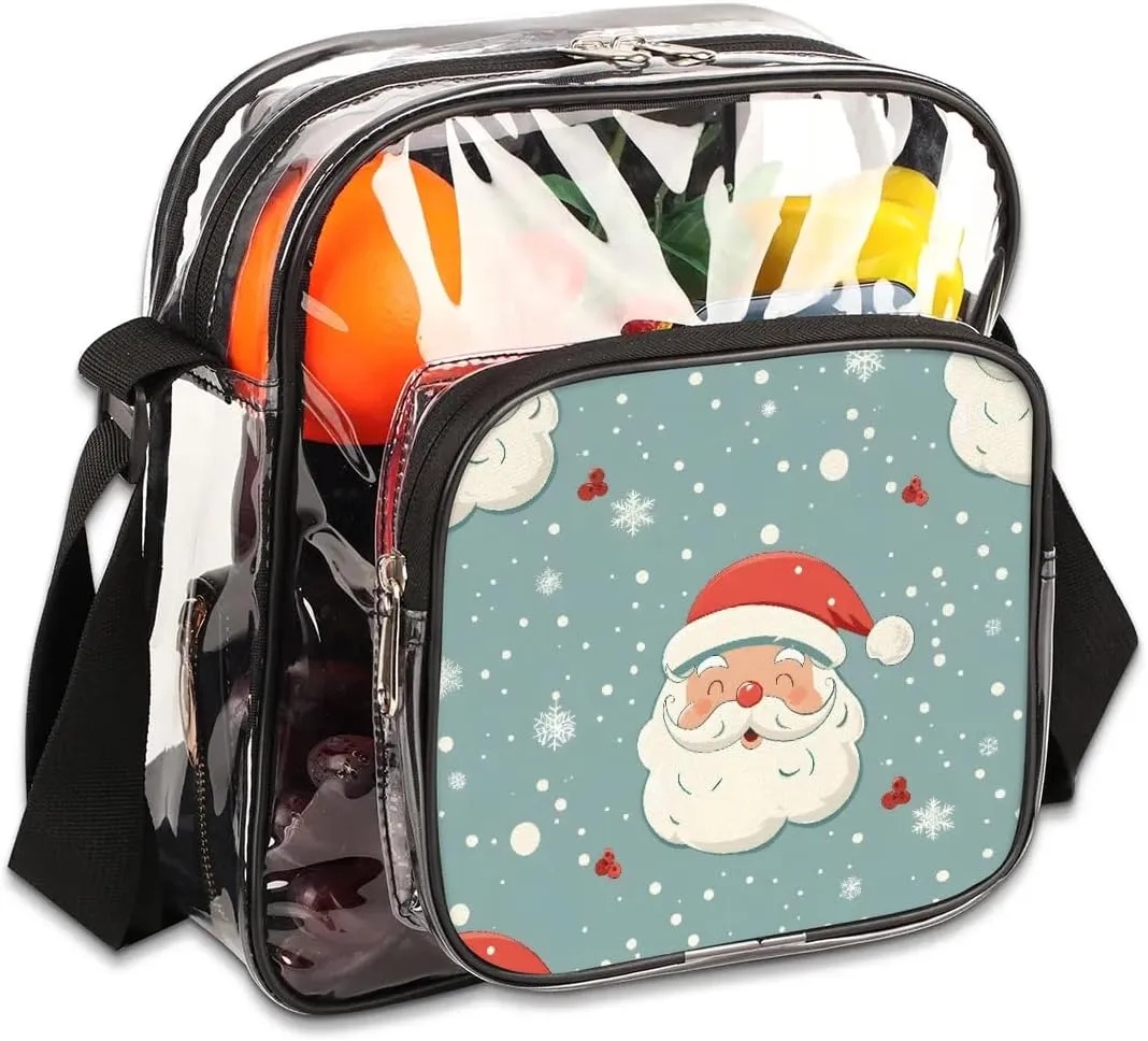 Clear Crossbody Bag for Women Men Stadium Approved Transparent Bag for Festivals,Sports Events,Concerts,Beach Bag Clear Purse with Front Pocket Messenger Bag,Adventurous Santa Claus