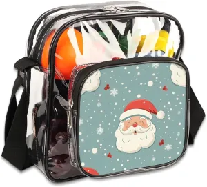 Clear Crossbody Bag for Women Men Stadium Approved Transparent Bag for Festivals,Sports Events,Concerts,Beach Bag Clear Purse with Front Pocket Messenger Bag,Adventurous Santa Claus