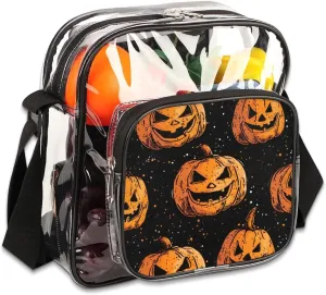 Clear Crossbody Bag for Women Men Stadium Approved Transparent Bag for Festivals,Sports Events,Concerts,Beach Bag Clear Purse with Front Pocket Messenger Bag,Carved Face Halloween Pumpkin