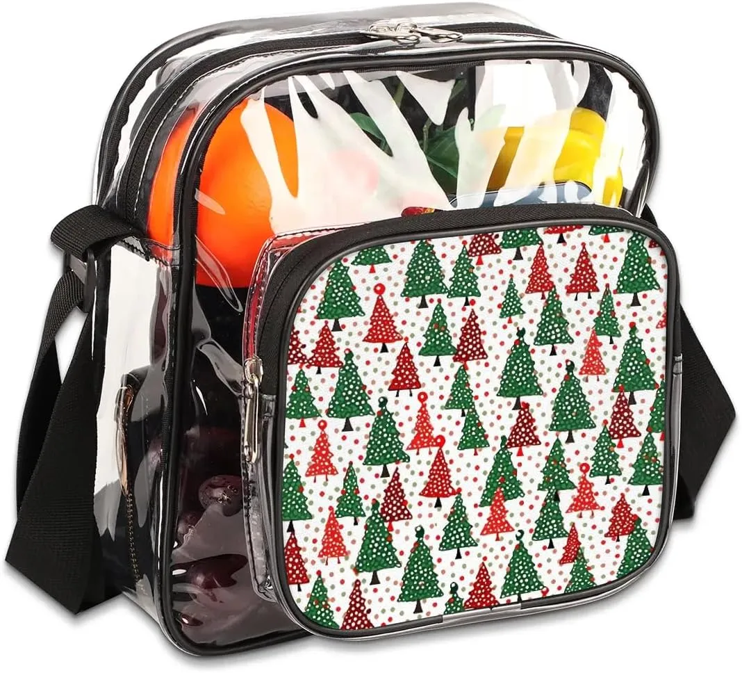Clear Crossbody Bag for Women Men Stadium Approved Transparent Bag for Festivals,Sports Events,Concerts,Beach Bag Clear Purse with Front Pocket Messenger Bag,Evergreen Christmas Tree