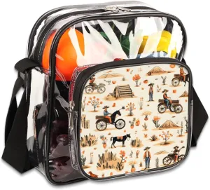 Clear Crossbody Bag Stadium Approved Farmers Harvest Transparent Bag for Festivals, Sports Events, Concerts,Beach Bag for Women Men Farmland Clear Purse with Front Pocket Messenger Bag