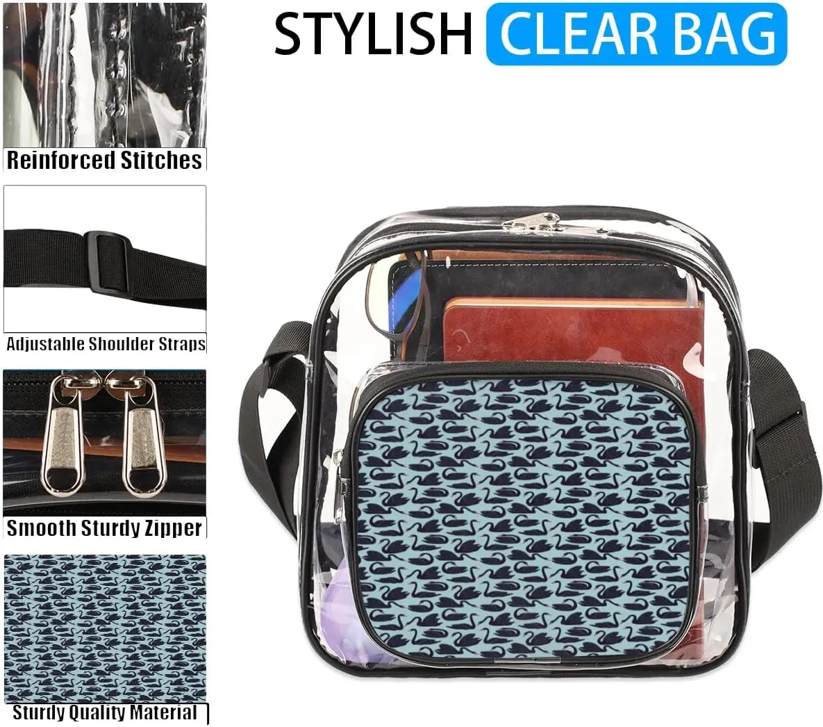Clear Crossbody Bag Stadium Approved for Women and Men Transparent Messenger Shoulder Bag Clear Purse Bag