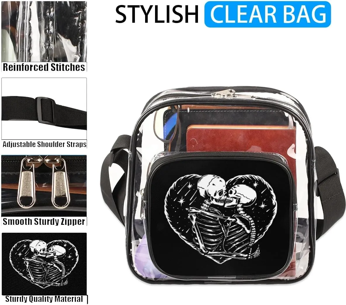 Clear Crossbody Bag Stadium Approved for Women and Men Transparent Messenger Shoulder Bag Clear Purse Bag