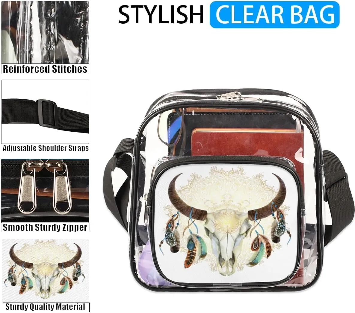 Clear Crossbody Bag Stadium Approved for Women and Men Transparent Messenger Shoulder Bag Clear Purse Bag