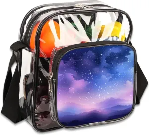 Clear Crossbody Bag Stadium Approved Galaxy Sky Transparent Bag for Festivals, Sports Events, Concerts,Beach Bag for Women Men Nebula Explosion Clear Purse with Front Pocket Messenger Bag