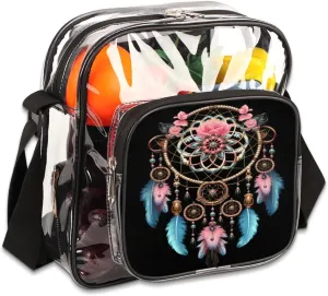 Clear Crossbody Bag Stadium Approved Gypsy Dream Catcher Transparent Bag for Festivals, Sports Events, Concerts,Beach Bag for Women Men Ethnic Design Clear Purse with Front Pocket Messenger Bag