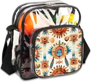 Clear Crossbody Bag Stadium Approved Indian Traditional Transparent Bag for Festivals, Sports Events, Concerts,Beach Bag for Women Men Ethnic Ornament Clear Purse with Front Pocket Messenger Bag