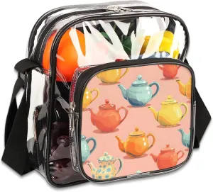 Clear Crossbody Bag Stadium Approved Kettles Transparent Bag for Festivals, Sports Events, Concerts,Beach Bag for Women Men Clear Purse with Front Pocket Messenger Bag with Adjustable Strap