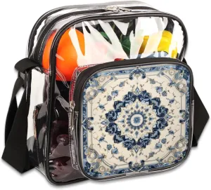 Clear Crossbody Bag Stadium Approved Mandala Abstract Texture Transparent Bag for Festivals, Sports Events, Concerts,Beach Bag for Women Men Decorative Ornament Clear Purse Messenger Bag