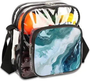 Clear Crossbody Bag Stadium Approved Marble Alcohol Ink Transparent Bag for Festivals, Sports Events, Concerts,Beach Bag for Women Men Green Clear Purse with Front Pocket Messenger Bag
