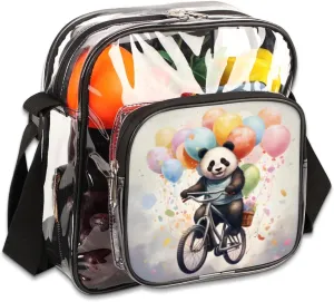 Clear Crossbody Bag Stadium Approved Panda On Bike Transparent Bag for Festivals, Sports Events, Concerts,Beach Bag for Women Men Balloon Clear Purse with Front Pocket Messenger Bag