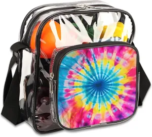 Clear Crossbody Bag Stadium Approved Rainbow Swirl Transparent Bag for Festivals, Sports Events, Concerts,Beach Bag for Women Men Abstract Tie Dye Clear Purse with Front Pocket Messenger Bag
