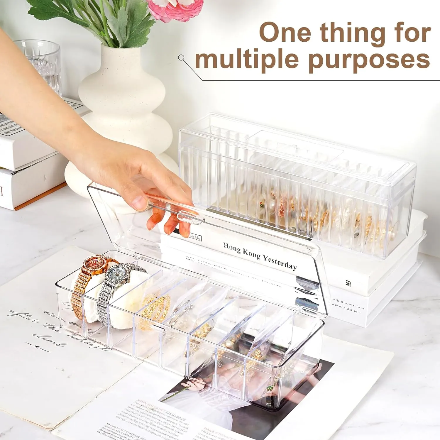 Clear Jewelry Box Organizer Clear Acrylic With Lid Travel Jewelry Case With Jewelry bags, for Earrings Rings Necklaces Organizer Box (Jewelry Box Set, With 40pcs Jewelry Bags)