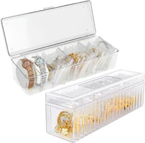 Clear Jewelry Box Organizer Clear Acrylic With Lid Travel Jewelry Case With Jewelry bags, for Earrings Rings Necklaces Organizer Box (Jewelry Box Set, With 40pcs Jewelry Bags)