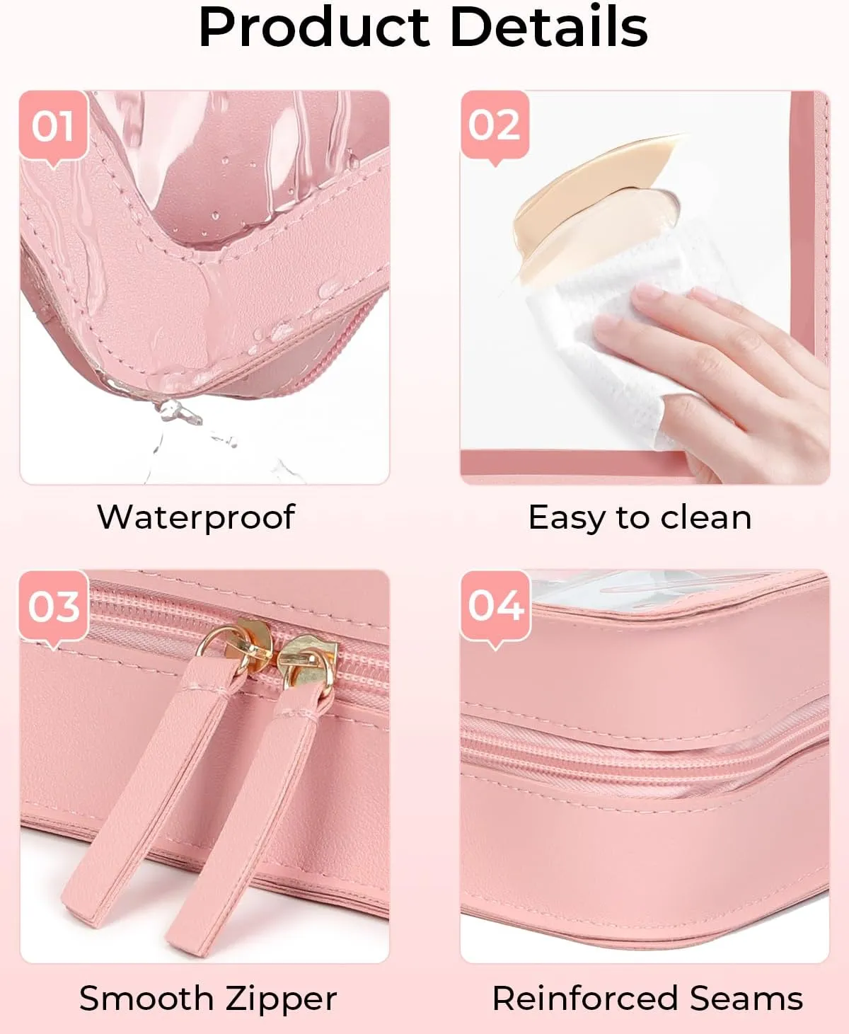 Clear Makeup Bags, TSA Approved Travel Toiletry Pouch with Zipper, Organizer Cosmetic Case for Travel Purse Car Transparent,Square Pouches for Women Men
