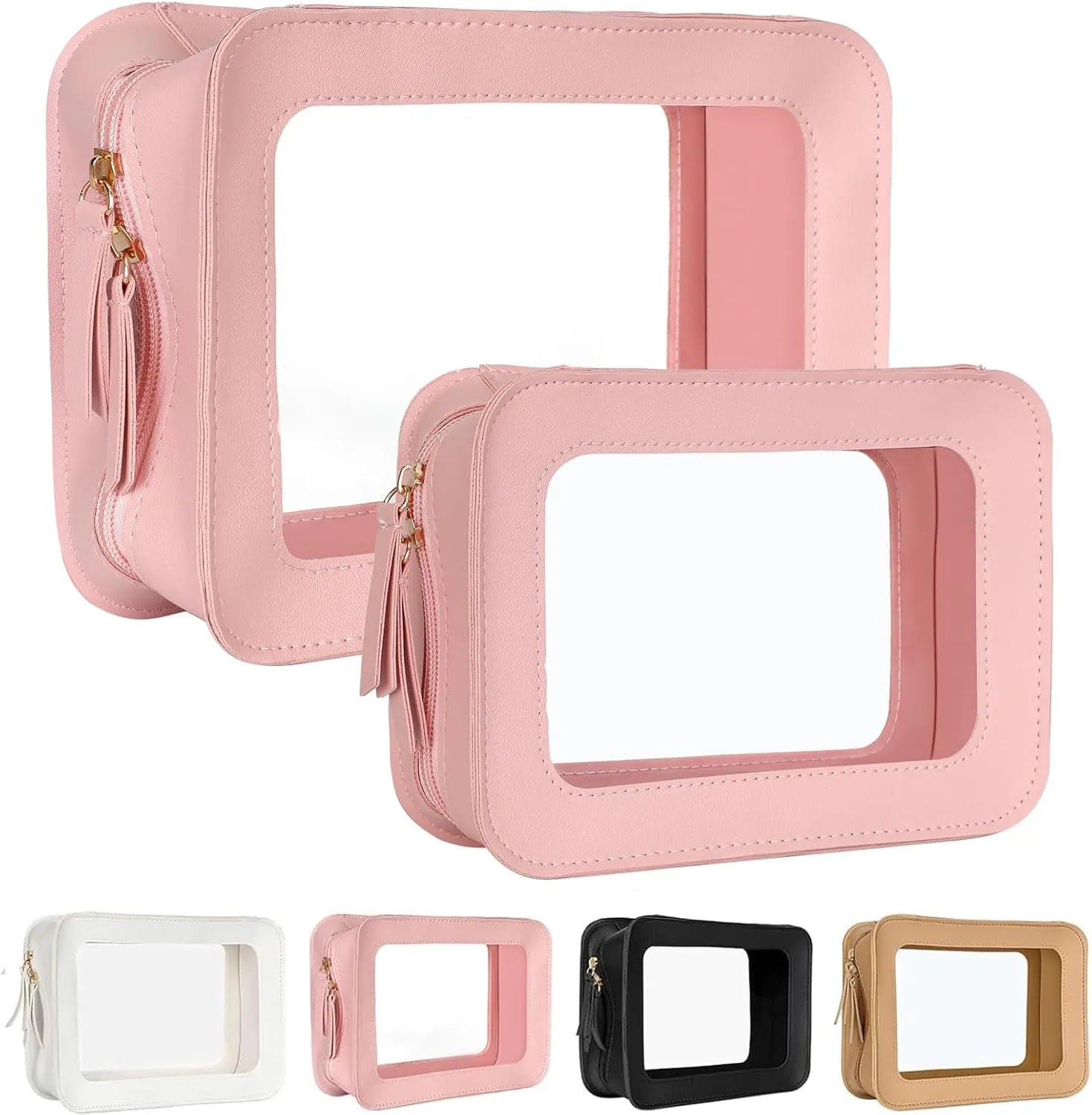 Clear Makeup Bags, TSA Approved Travel Toiletry Pouch with Zipper, Organizer Cosmetic Case for Travel Purse Car Transparent,Square Pouches for Women Men