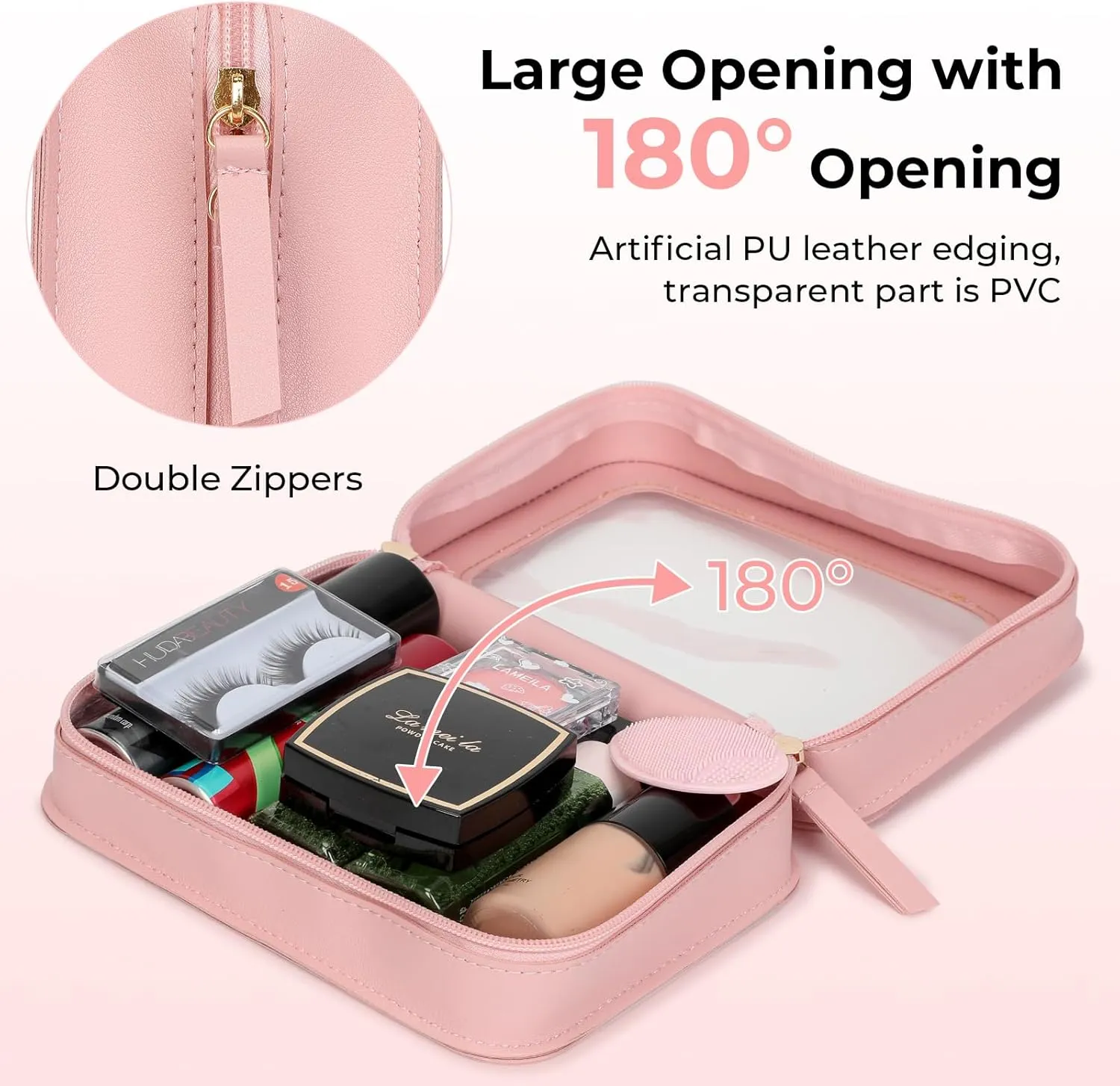 Clear Makeup Bags, TSA Approved Travel Toiletry Pouch with Zipper, Organizer Cosmetic Case for Travel Purse Car Transparent,Square Pouches for Women Men