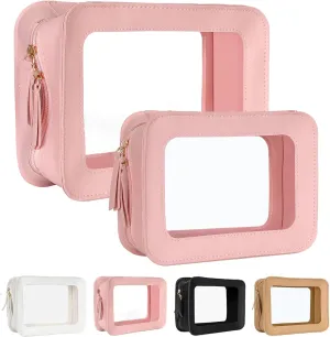 Clear Makeup Bags, TSA Approved Travel Toiletry Pouch with Zipper, Organizer Cosmetic Case for Travel Purse Car Transparent,Square Pouches for Women Men