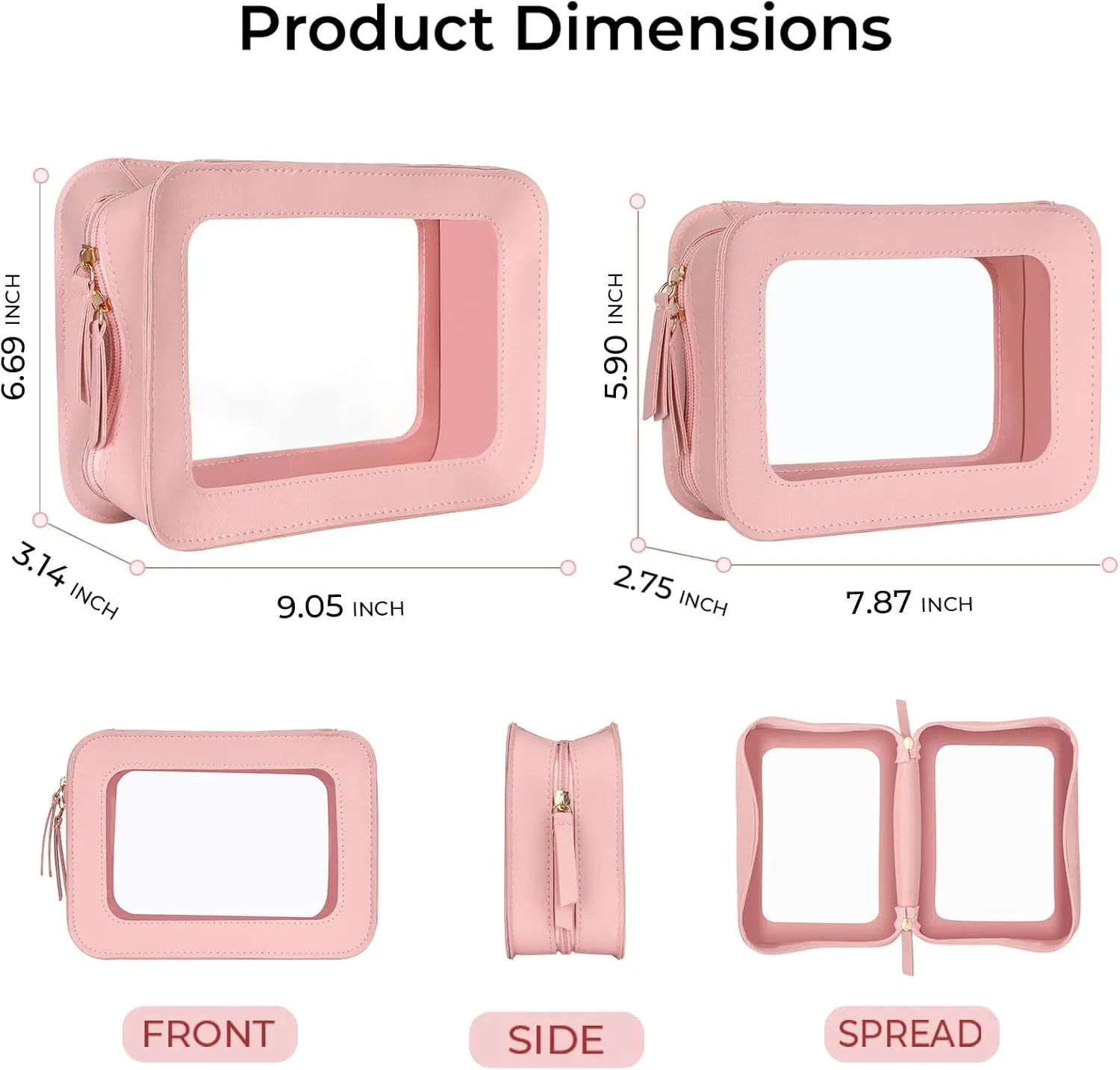 Clear Makeup Bags, TSA Approved Travel Toiletry Pouch with Zipper, Organizer Cosmetic Case for Travel Purse Car Transparent,Square Pouches for Women Men