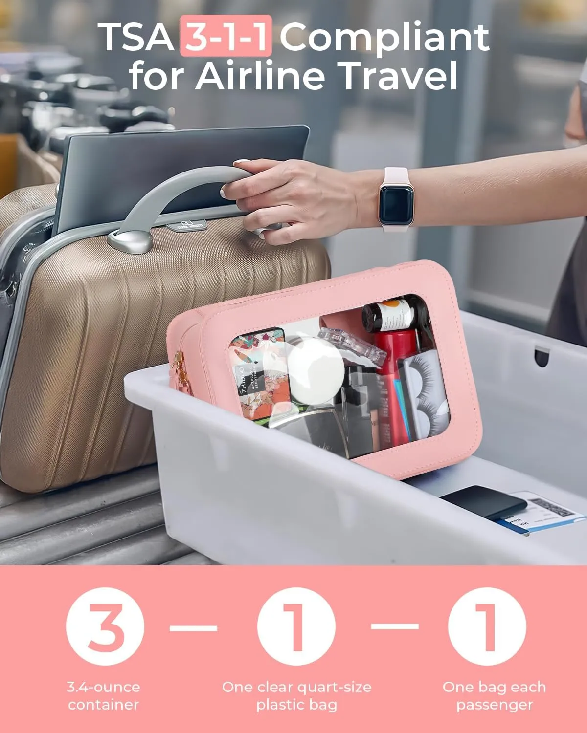 Clear Makeup Bags, TSA Approved Travel Toiletry Pouch with Zipper, Organizer Cosmetic Case for Travel Purse Car Transparent,Square Pouches for Women Men