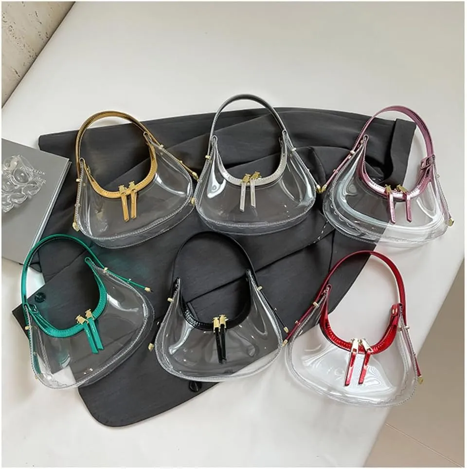 Clear PVC Hobo Bag for Stadium Events Transparent Jelly Crescent Shoulder Bag Clear Tote Handbag Stadium Approved