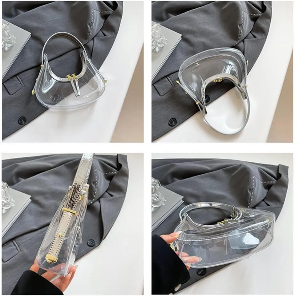 Clear PVC Hobo Bag for Stadium Events Transparent Jelly Crescent Shoulder Bag Clear Tote Handbag Stadium Approved